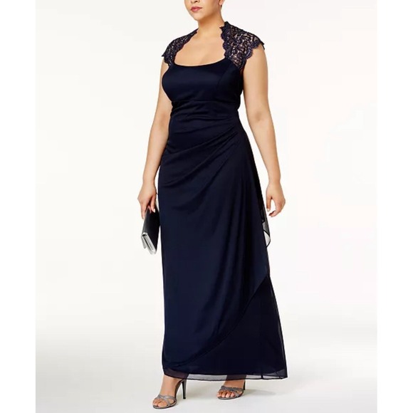 X by Xscape‎ Womens Lace Trim Evening Formal Dress Gown Size 4P Wedding Formal - Picture 1 of 7
